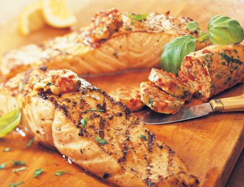 Grilled Salmon Steaks with Tomato-Basil Butter