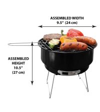 BBQCroc COOL GRILL 2-in-1 cooler and portable charcoal grill measurements of the assembled barbecue, height 10.5" (27 cm), width 9.5" (24 cm)