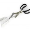 Scissor-style BBQ Croc barbecue tongs with black handles and a silver serrated gripping edge.